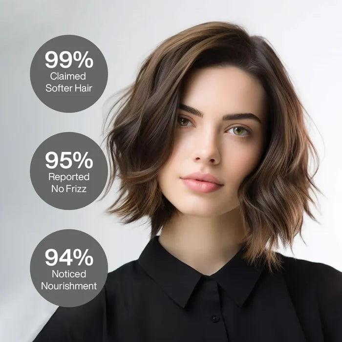 Brunette wavy bob, GK Hair Argan Oil Serum: 99% claimed softer hair, 95% reported no frizz, 94% noticed nourishment