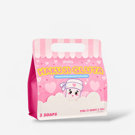 Shaha Beauty Hakuji Gluta Advanced Bleaching Complex Soap (70g x 3 Bar) صابون شاها بيوتي هاكوجي جلوتا المتطور لتفتيح البشرة - Princess Cosmetics Qatar