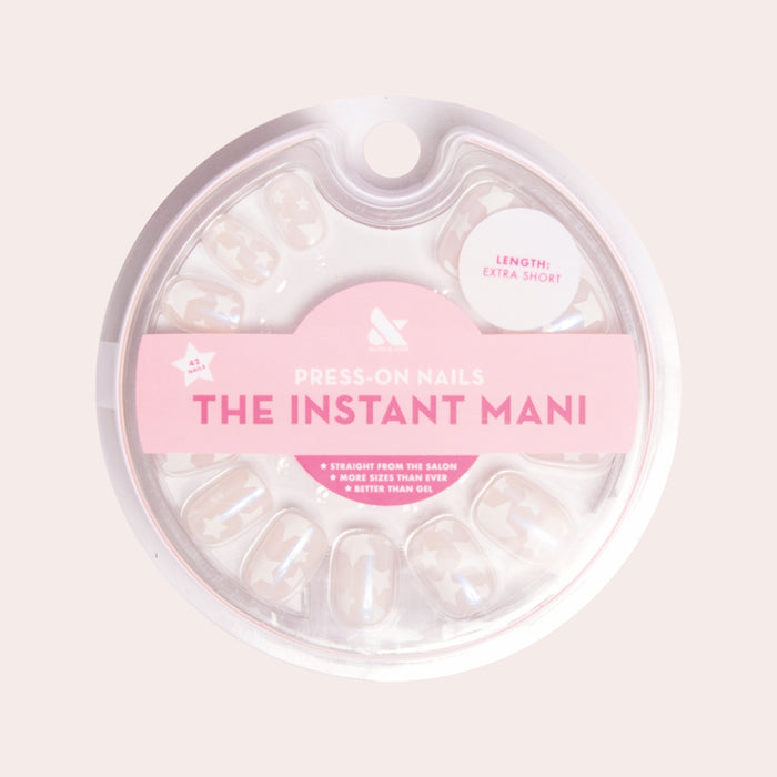 Shimmery Super Star - Press-On | Extra Short | Squoval neutral squoval false nails with subtle shimmer for easy at-home mani