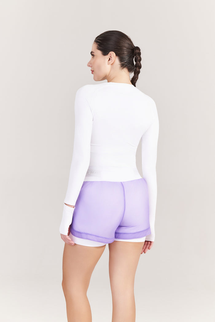 Short Feminino RunPro Branco com Lilás