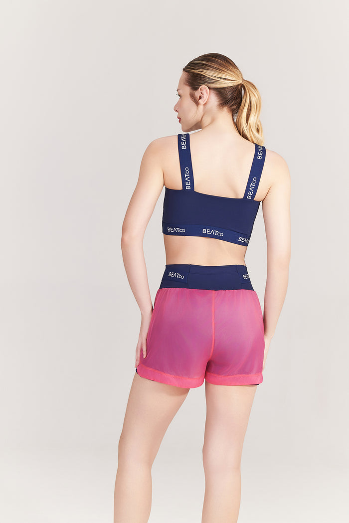 Short Feminino RunPro Marinho com Pink