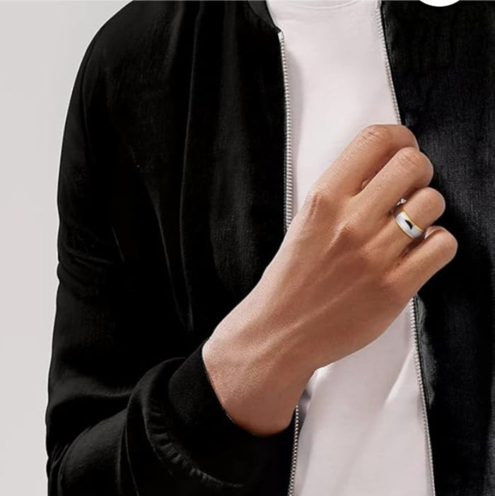 Silver Tungsten Carbide Ring with Yellow Gold Polished Sides (8mm)