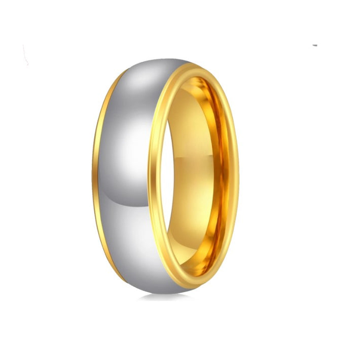 Silver Tungsten Carbide Ring with Yellow Gold Polished Sides (8mm)