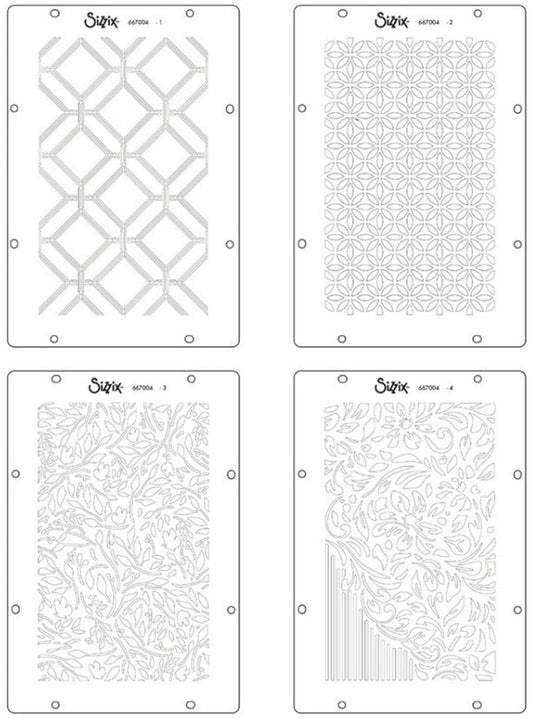 Sizzix - Layered Stencils by Willow Wolfe - Backgrounds (4pk). Available at Embellish Away located in Bowmanville Ontario Canada.