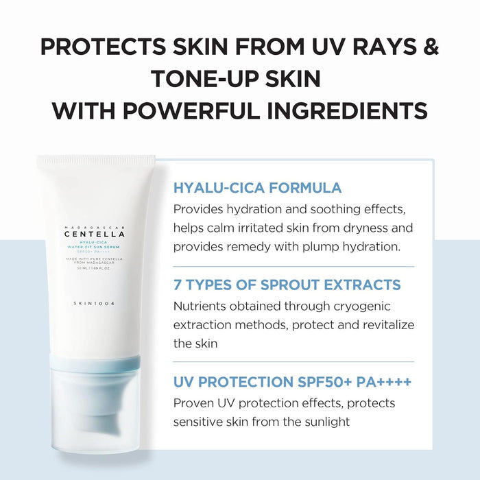 SKIN1004 Madagascar Centella Hyalu - Cica Water - Fit Sun Serum 50ml (Twin Pack) سيروم SKIN1004 مدغشقر سنتيلا هيالو - سيكا ووتر - فيت للحماية من الشمس (عبوة مزدوجة) - Princess Cosmetics Qatar