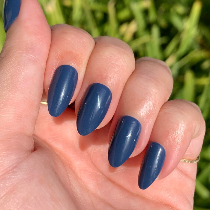 Social Studies - Press-On | Medium | Almond medium almond shaped press-on nails in sun-bleached deep navy for easy at-home mani