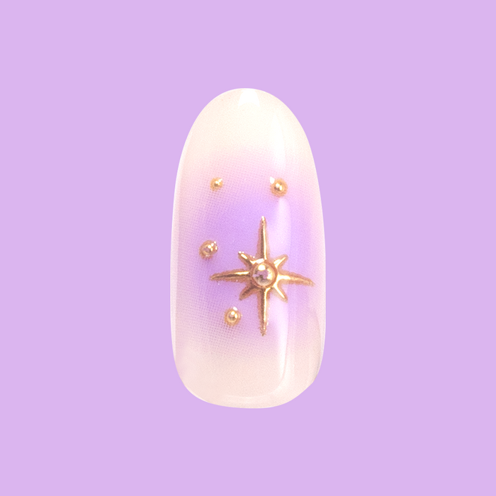 Sparkle Aura Mixed Pack - Press-On | Medium | Oval with soft pink and magenta gradient, featuring raised gold star accents for mani style