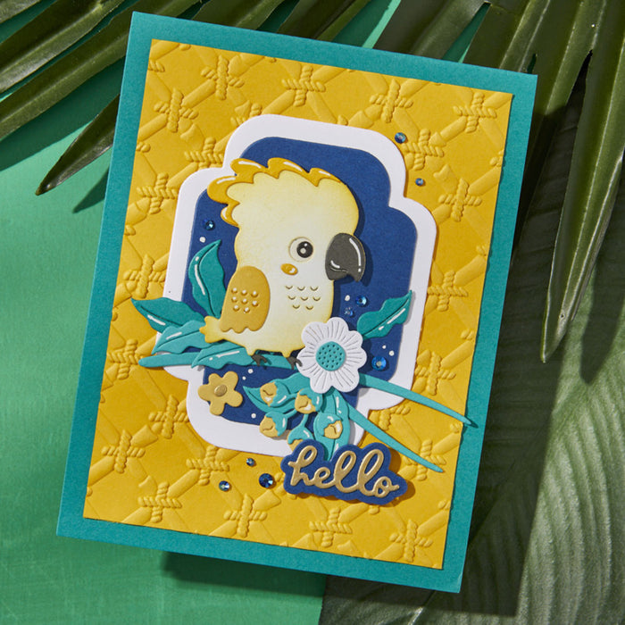 Spellinders - 3D Embossing Folder - Cheerful Chirps - Bamboo Screen. Available at Embellish Away located in Bowmanville Ontario Canada. Example by Brand Ambassador.