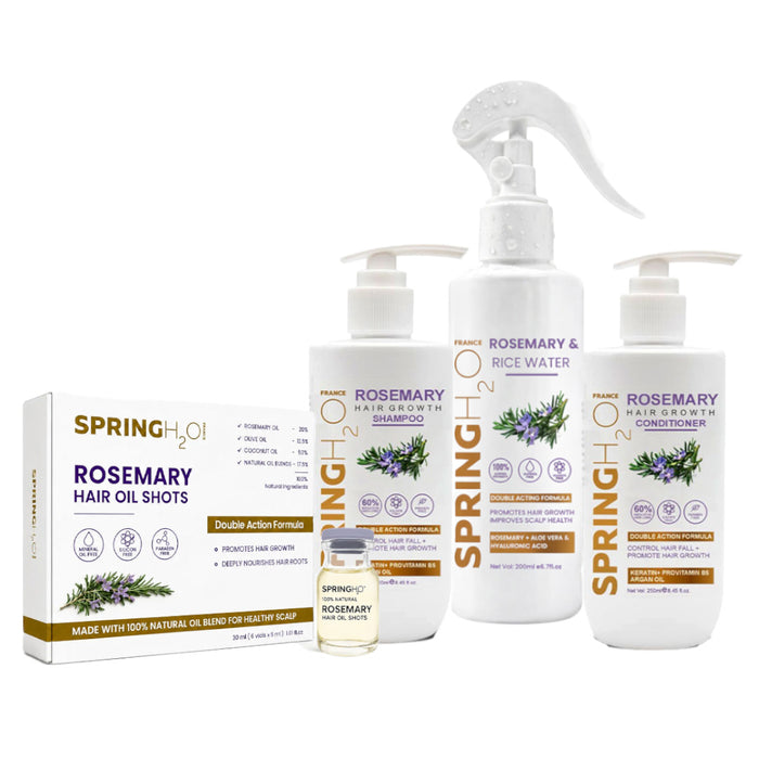 SPRING H2O Rosemary Hair Growth Combo | 6 Oil Shots + Shampoo & Conditioner + Hair Spray (200 ml)