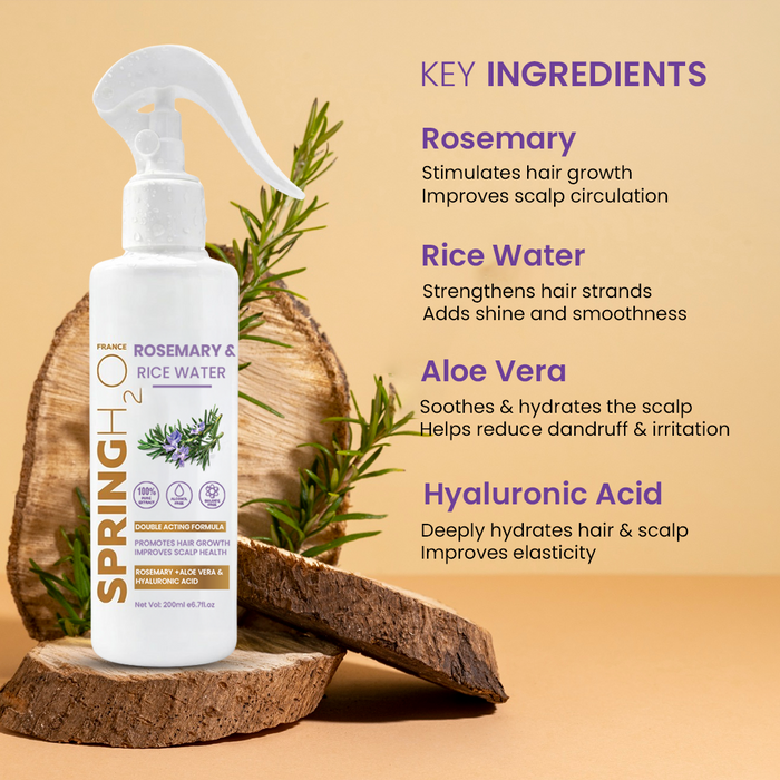 SPRING H2O Rosemary Hair Growth Combo | 6 Oil Shots + Shampoo & Conditioner + Hair Spray (200 ml)