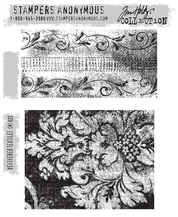 Stampers Anonymous - Tim Holtz - Cling Stamps - Weathered Textiles. Available at Embellish Away located in Bowmanville Ontario Canada.