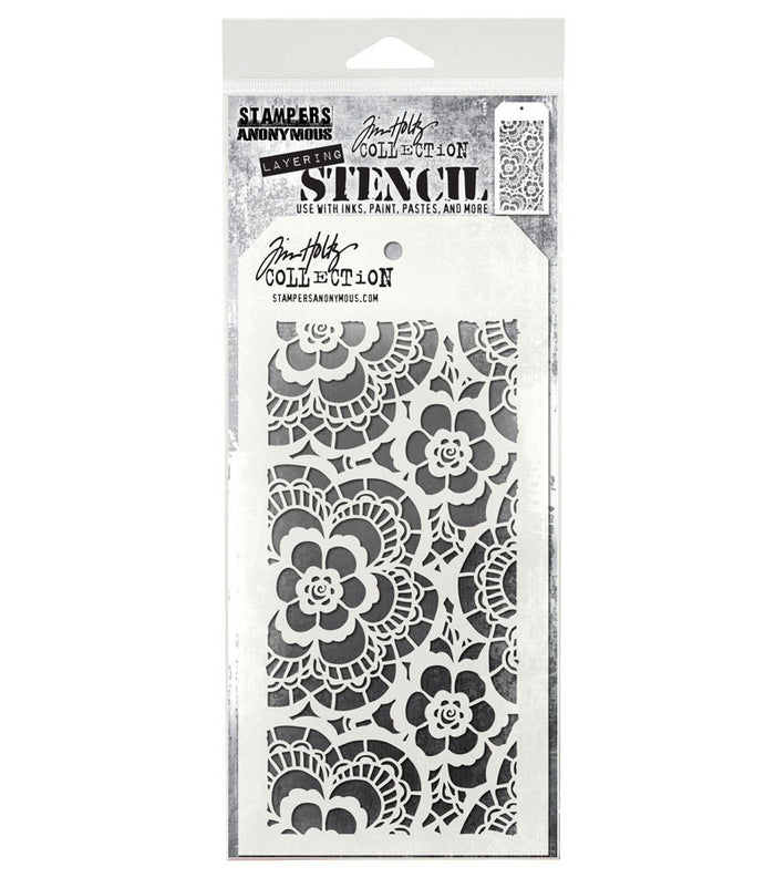 Stampers Anonymous - Tim Holtz - Layering Stencil - Lace. Available at Embellish Away in Bowmanville Ontario Canada.