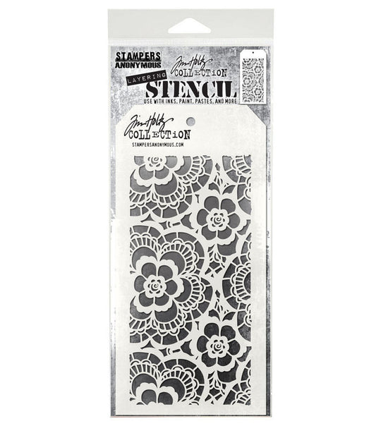 Stampers Anonymous - Tim Holtz - Layering Stencil - Lace. Available at Embellish Away in Bowmanville Ontario Canada.