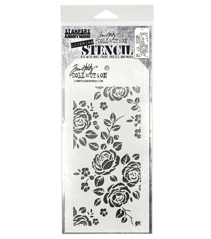 Stampers Anonymous - Tim Holtz - Layering Stencil - Roses. Available at Embellish Away in Bowmanville Ontario Canada.