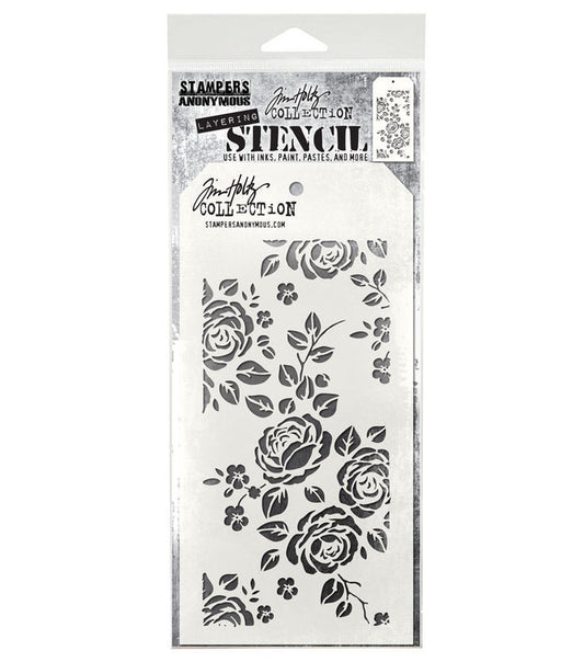 Stampers Anonymous - Tim Holtz - Layering Stencil - Roses. Available at Embellish Away in Bowmanville Ontario Canada.