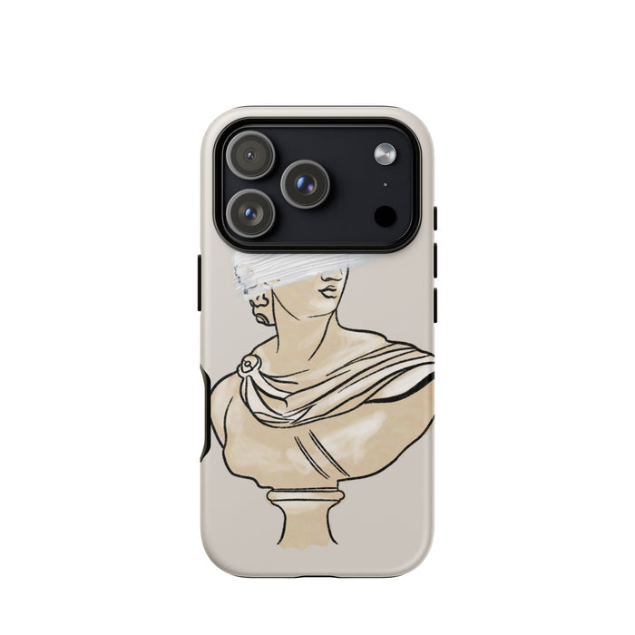 Phone case with classical bust design on a white background