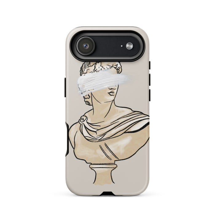 Phone case with a classical statue design on a white background