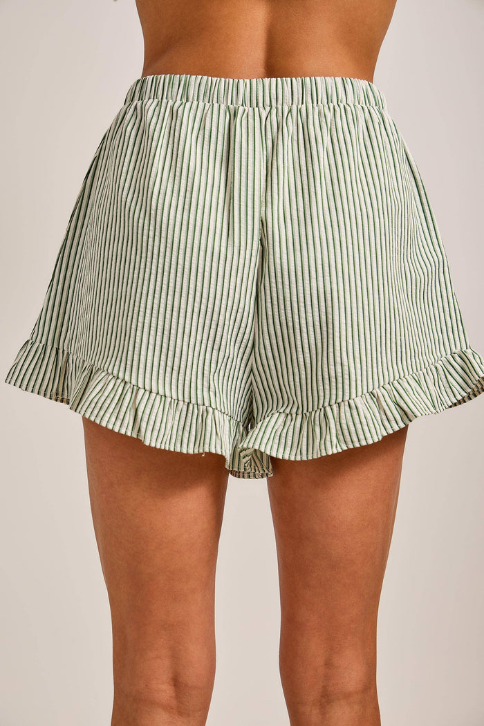 Stripe Ruffle Shorts With Contrasting Drawstring: LIGHT BLUE / S