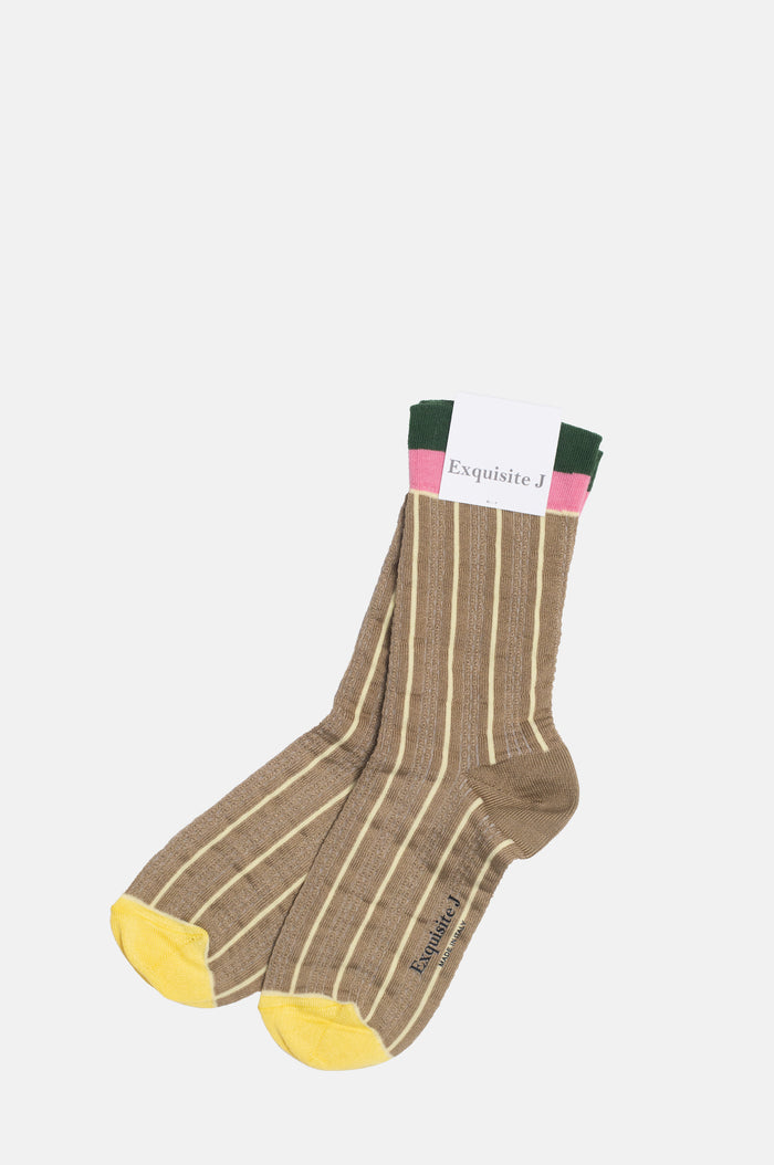 Exquisite J Stripe Socks Yellow.