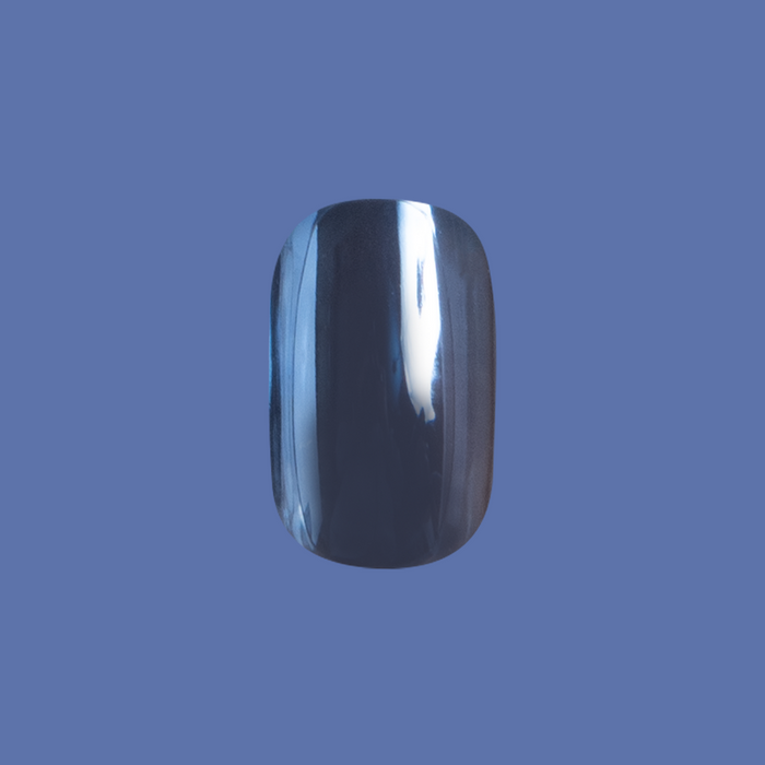 Suited Chrome - Tab Press-On | Extra Short | Squoval deep midnight blue false nail with shiny chrome finish for at home mani