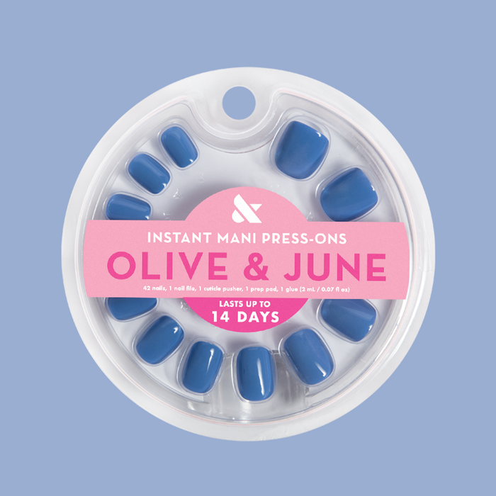 Summer Blue - Press-On | Extra Extra Short | Squoval true blue press-on false nails for quick at-home mani in squoval shape