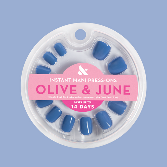 Summer Blue - Press-On | Extra Extra Short | Squoval true blue press-on false nails for quick at-home mani in squoval shape