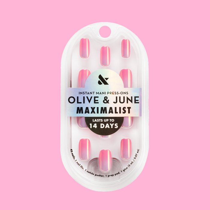 Sunrise Chrome - Press-On | Short | Squoval with golden pink gradient and shimmery chrome for easy at home manicure