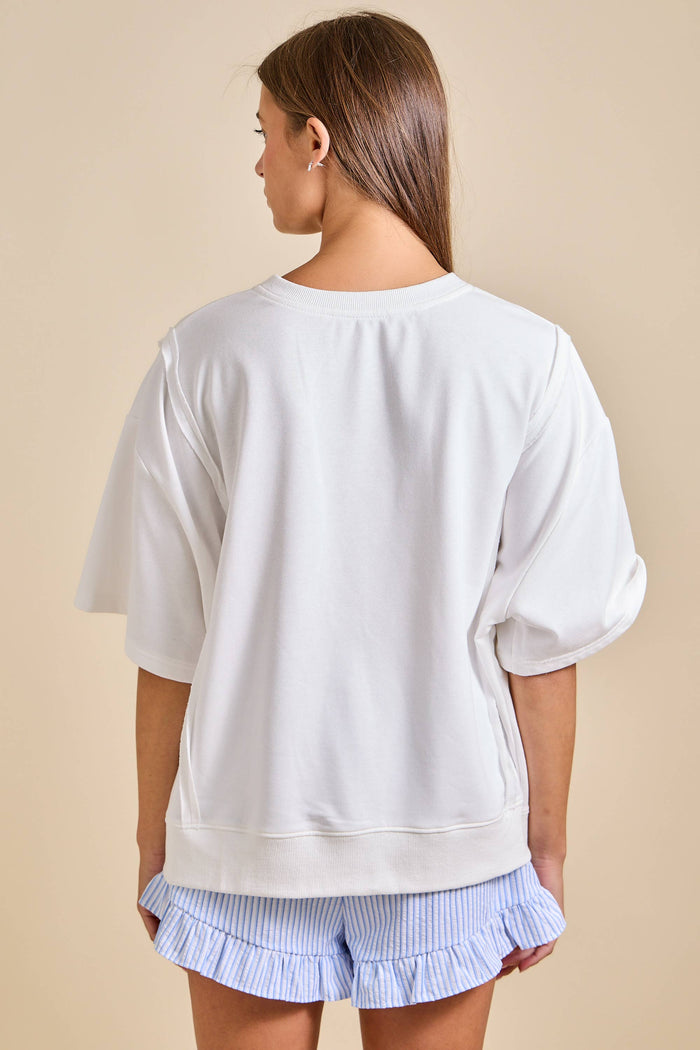 Surfboard Patchwork Tee – Coastal Summer Top: WHITE / M