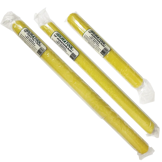 Three yellow rods in clear packaging with labels on a white background