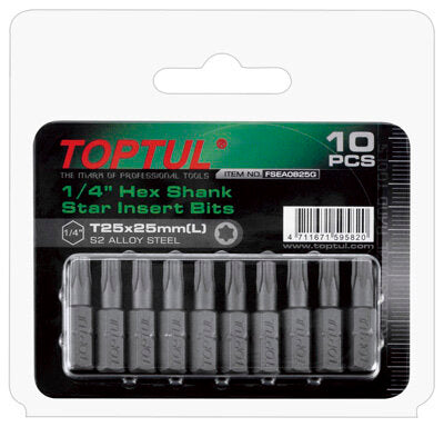 T10 25mm Screwdriver Bit Set 10pce