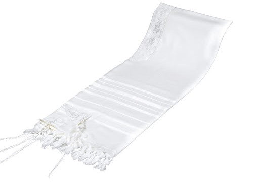 Tashbetz Talit White and Silver - Mitzvahland.com
