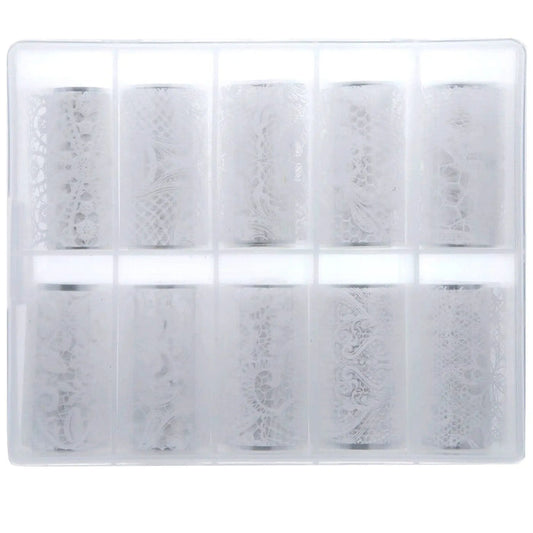 TFS-108 Transparent White Lace Set of Foils   Naio Nails
