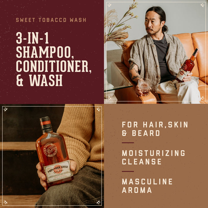 3-in-1 Shampoo, Conditioner & Wash.  For Hair, Skin and Beard. Moisturizing cleanse. Masculine Aroma