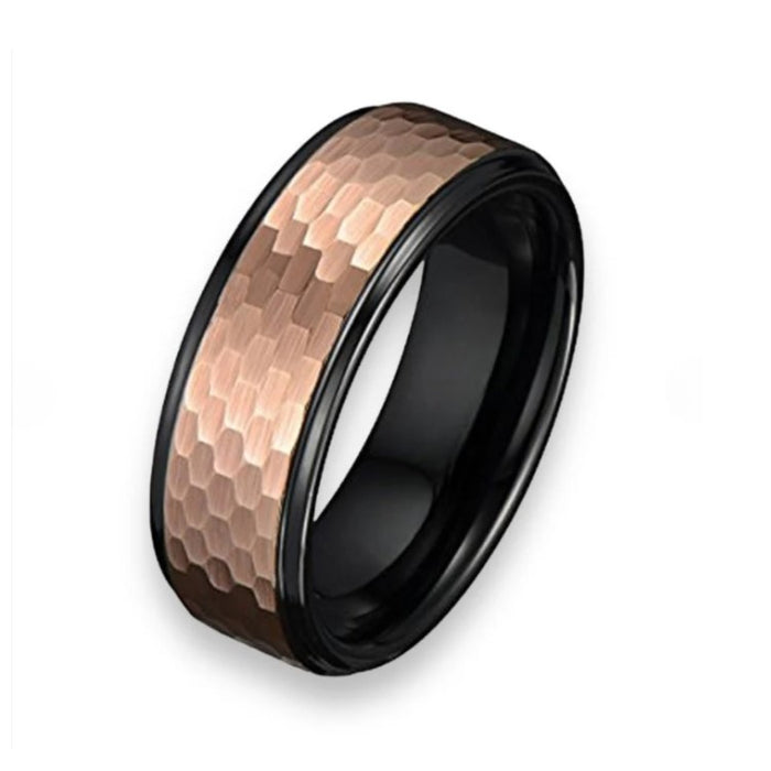 The Prince Tungsten Carbide Black & Rose Gold Honeycomb Finish Band Ring