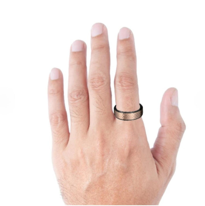 The Prince Tungsten Carbide Black & Rose Gold Honeycomb Finish Band Ring