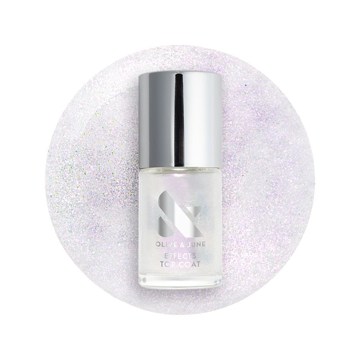 The Sparkle Fairy Effect Top Coat bottle with iridescent micro-flake polish for long-lasting magical manicures