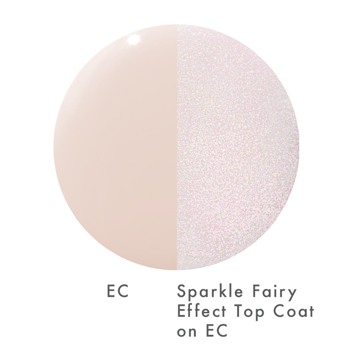 The Sparkle Fairy Effect Top Coat showing iridescent finish over nude EC polish for a long-lasting mani look