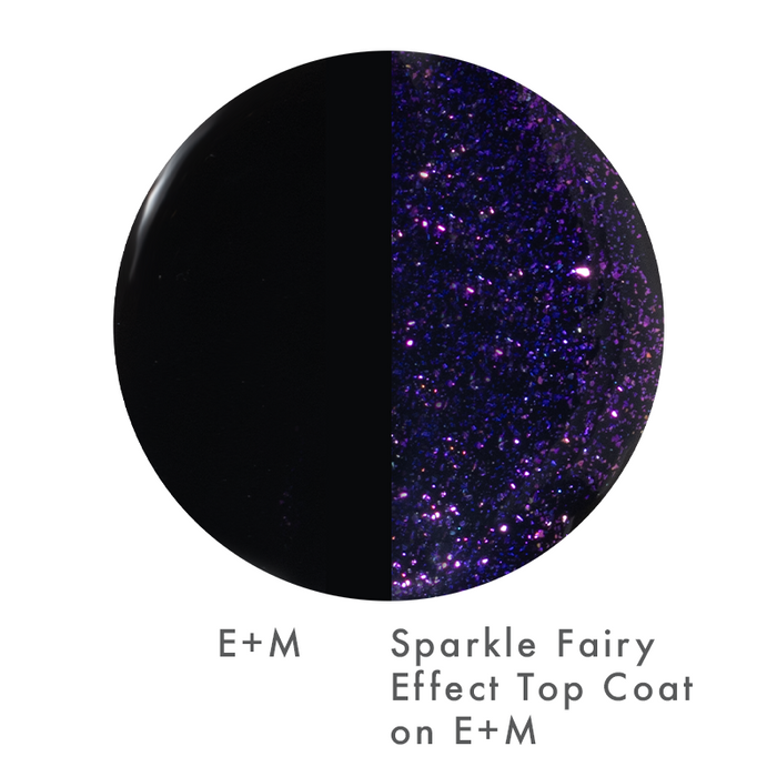 The Sparkle Fairy Effect Top Coat showing iridescent magenta micro-flake finish on polish for a dazzling manicure look