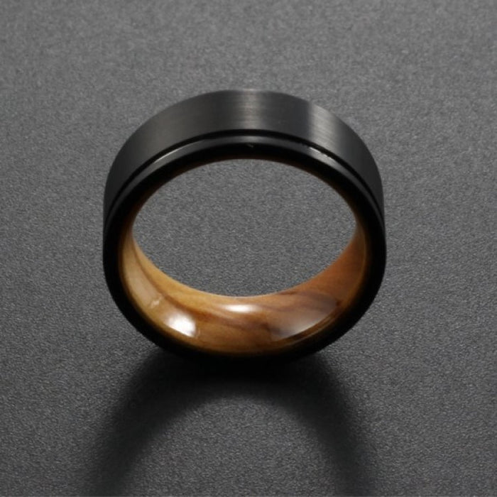 The Winner Black Tungsten Satin Authentic Whiskey Oak Barrel  8mm