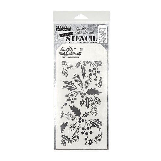 Tim Holtz - Layered Stencil - 4.125"X8.5" - Festive. Available at Embellish Away located in Bowmanville Ontario Canada.