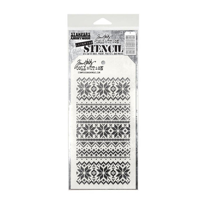 Tim Holtz - Layered Stencil - 4.125"X8.5" - Holiday Knit. Available at Embellish Away located in Bowmanville Ontario Canada.