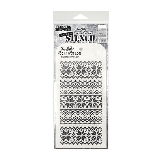 Tim Holtz - Layered Stencil - 4.125"X8.5" - Holiday Knit. Available at Embellish Away located in Bowmanville Ontario Canada.