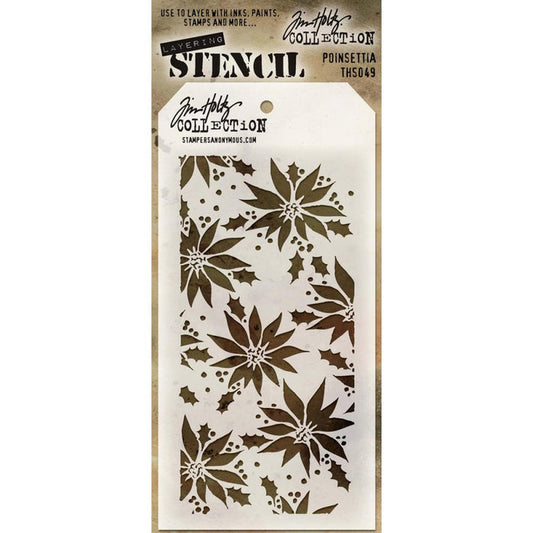 Tim Holtz - Layered Stencil - 4.125"X8.5" - Poinsettia. Available at Embellish Away located in Bowmanville Ontario Canada.