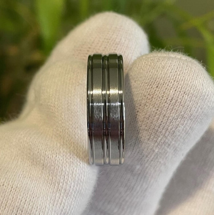 Titanium Satin Finish Ring with Polished Cut & Flat Edge (8mm)