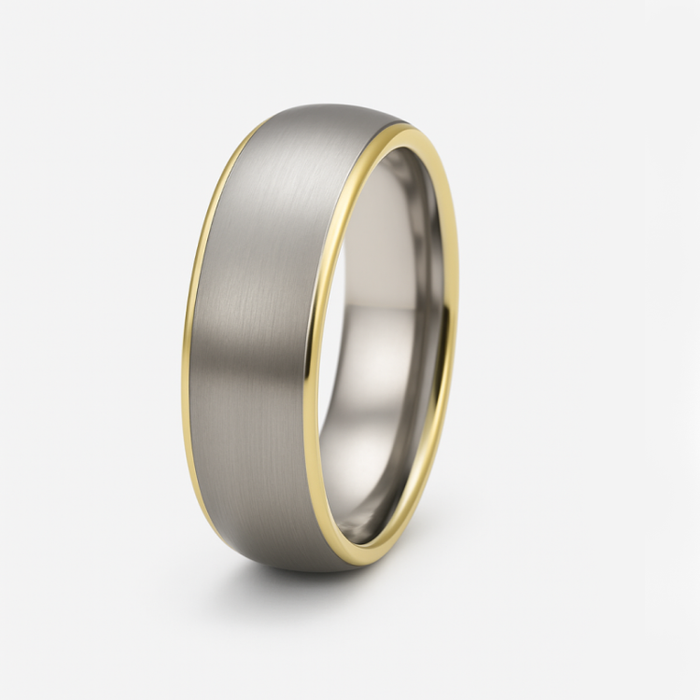Titanium with gold edge and satin finish top ring