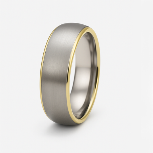 Titanium with gold edge and satin finish top ring