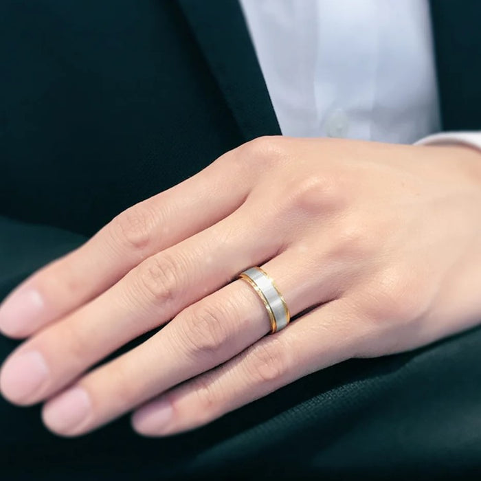 Titanium with gold edge and satin finish top ring