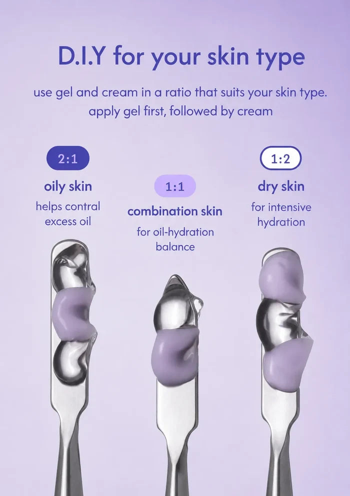 TOKKI Purple Rice PDRN Gel & Cream mixing ratios for oily, combination and dry skin