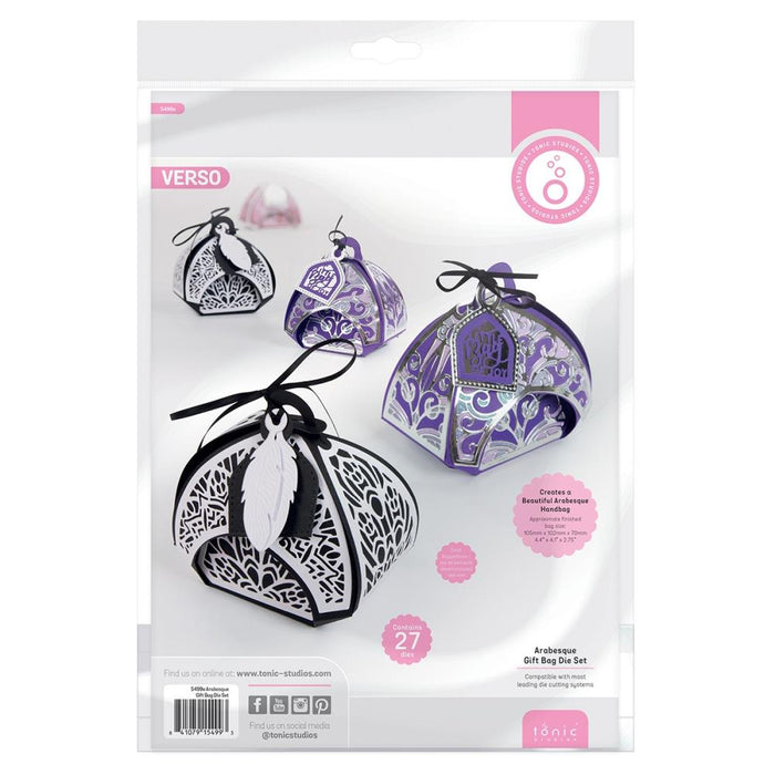 Tonic - Die Set - Arabesque Gift Bag. Craft sensational gift &amp; treat boxes, interactive cards and more with the Dimensions range of three-dimensional dies! Available at Embellish Away located in Bowmanville Ontario Canada.