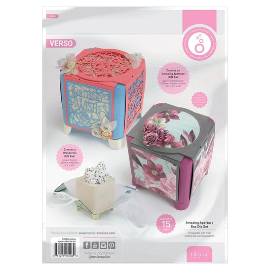 Tonic Studios - Die Set - Amazing Aperture Box. Craft sensational boxes, memory books, interactive cards and more with the Dimensions range of three-dimensional dies! Available at Embellish Away located in Bowmanville Ontario Canada.